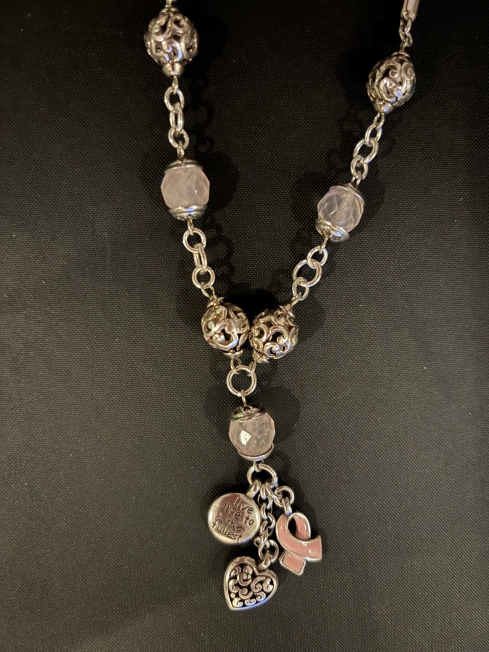 Brighton Power of Pink Breast Cancer Charm Necklace with Ribbon & Heart Pendant